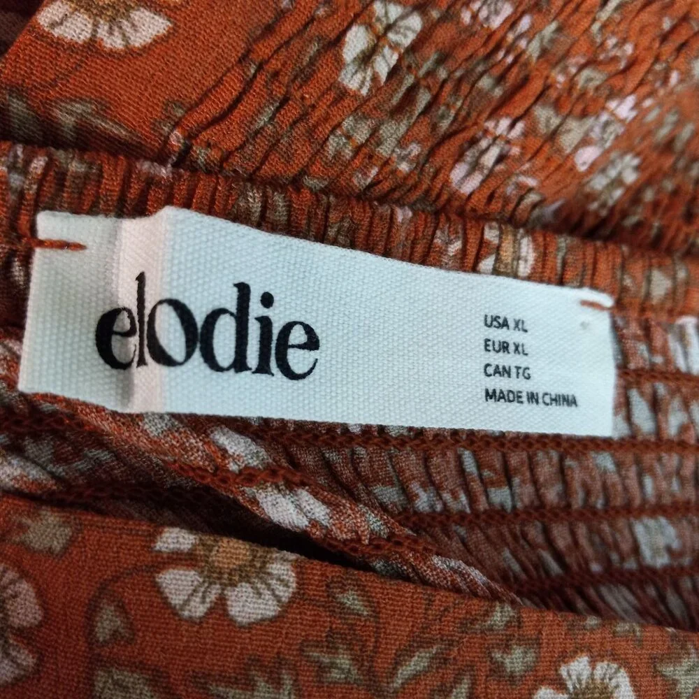 Elodie Size XL Blouse Womens Floral Long Sleeve Boho Rayon Crop Top Smocked - Picture 8 of 10